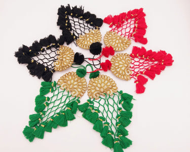 Gold Hand Embroidered Green Tassels Latkans, Indian Tassels, Boho Chic Tassels